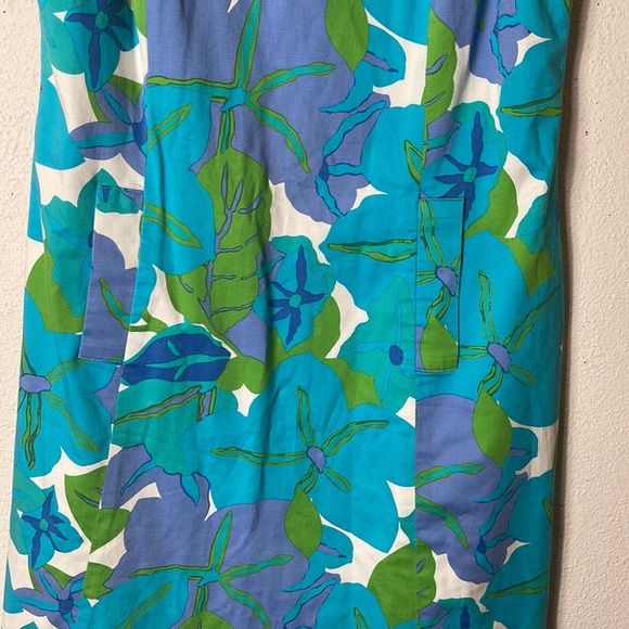 Talbots Sz 6 Green Blue Halter Cotton Vintage Shift Lined Side Pockets D… - Picture 5 of 10